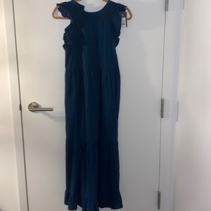 Navy sleeveless maxi dress with ruffle detail